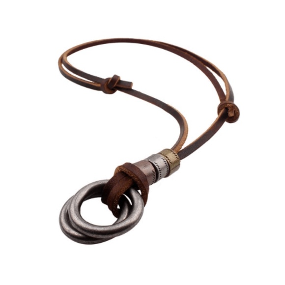 Adjustable Leather Cord Necklace Circle Pendant - Picture 2 of 4